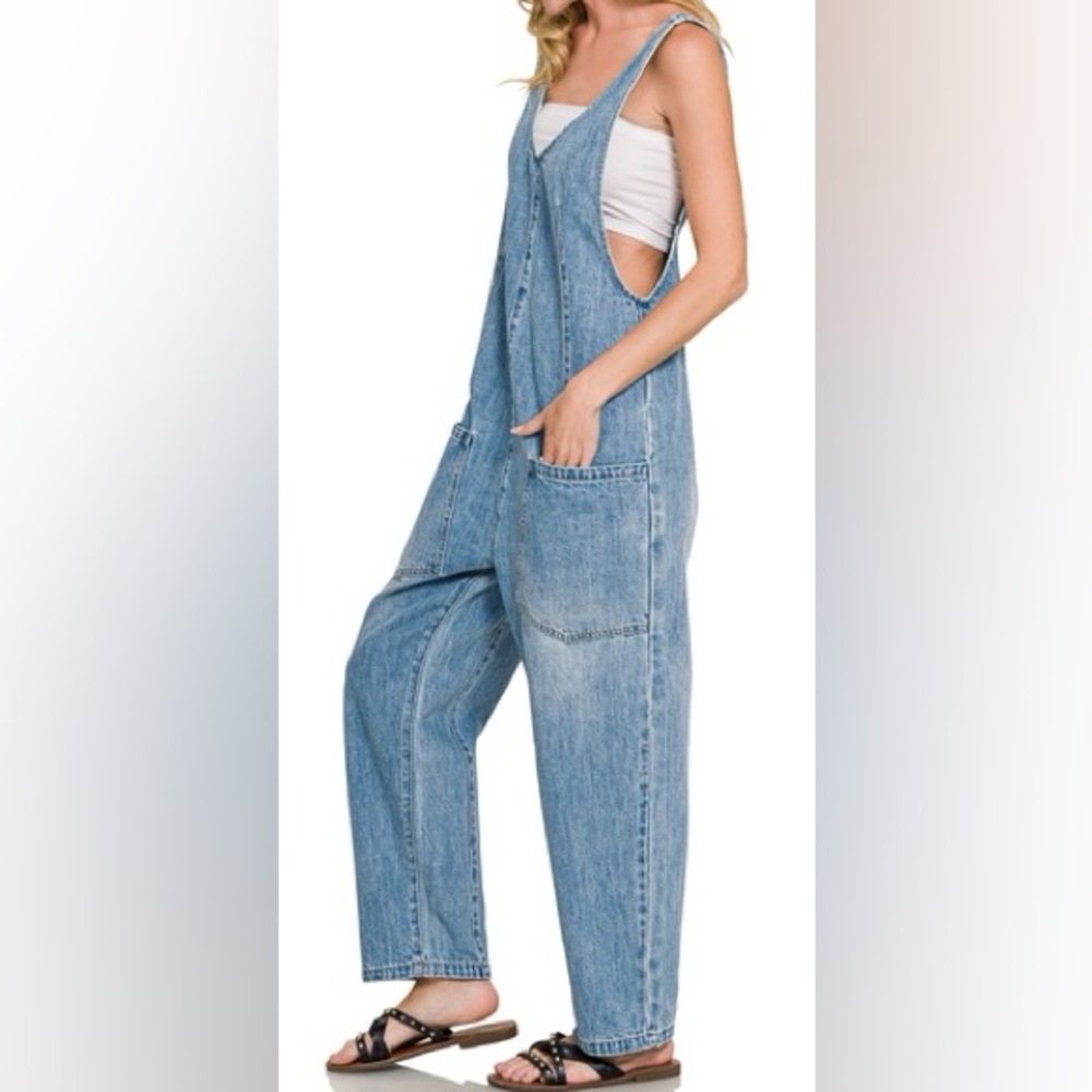 💥 The “Boho Denim Jumpsuit” Denim Overalls | Denim Blue - Picture 3 of 8